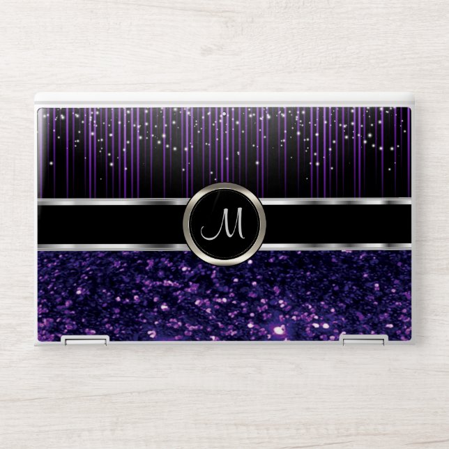 Black & Purple Glitter with Starlight - Monogram  HP Laptop Skin (Front)