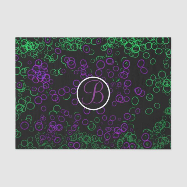 Black Purple Glow Circles Monogram Letter Initial Tissue Paper (Front)