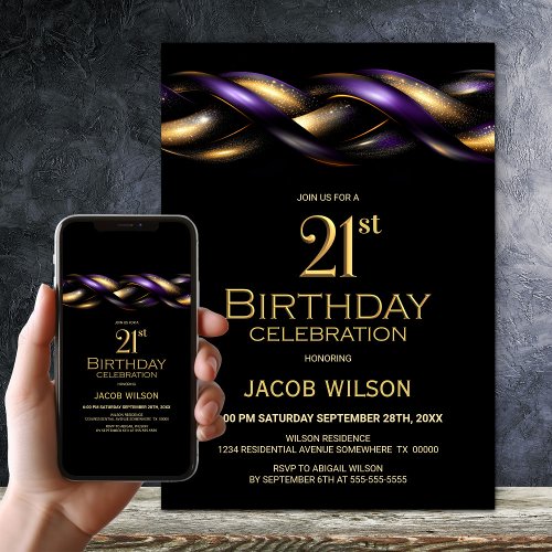 Black Purple Gold 21st Birthday Party