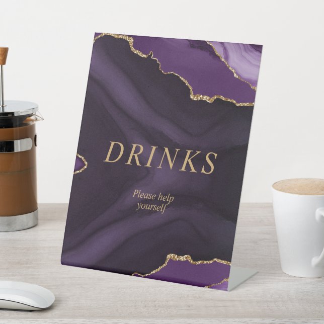 Black & Purple Gold Calligraphy Drinks Pedestal Sign (In SItu)