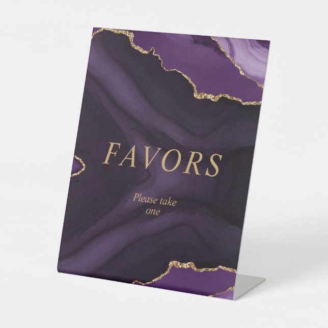 Black & Purple Gold Calligraphy Favors  Pedestal Sign (Front)