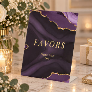 Black & Purple Gold Calligraphy Favors Pedestal Sign