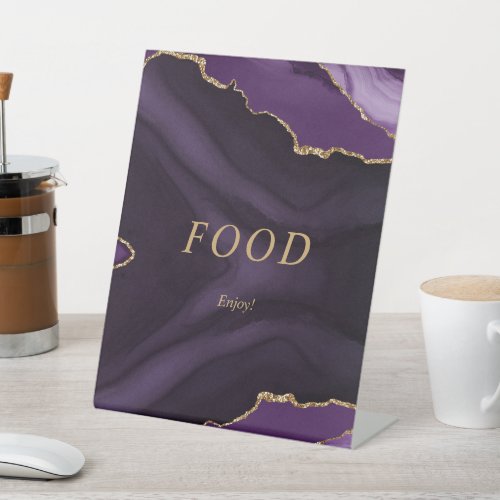 Black  Purple Gold Calligraphy Food Pedestal Sign