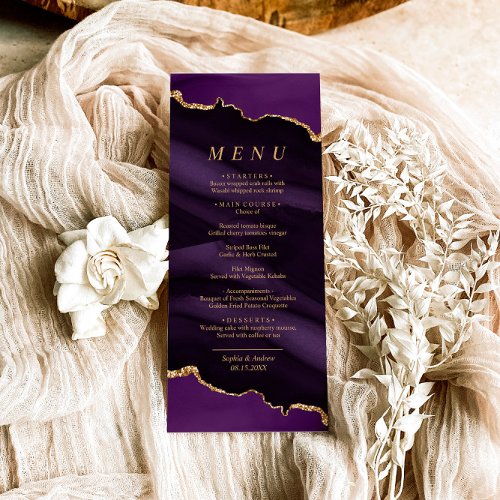 Black  Purple Gold Calligraphy Wedding Menu