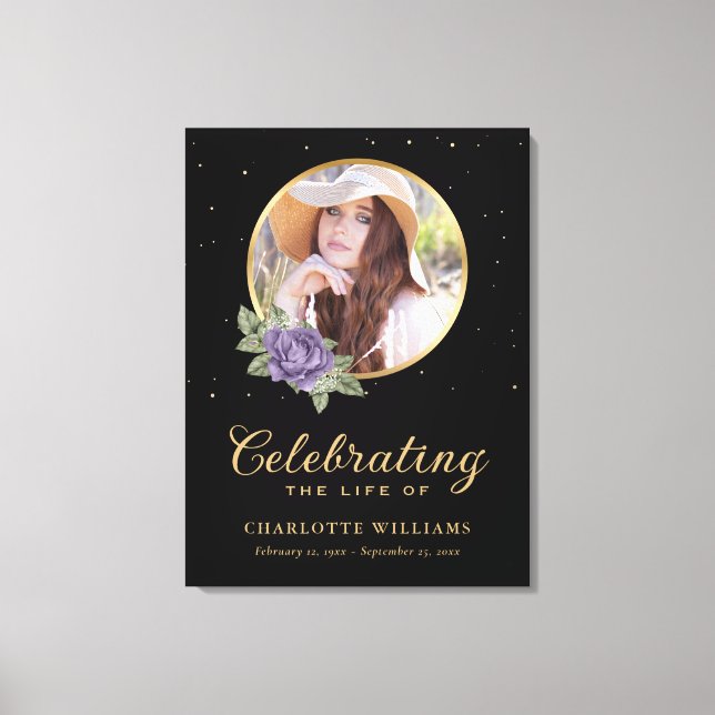 Black Purple Gold Floral Funeral Welcome Sign (Front)