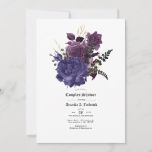 Black Purple Gold Floral Gothic Couples Shower Inv Invitation