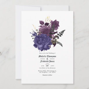 Black Purple Gold Floral Gothic Wedding Invitation