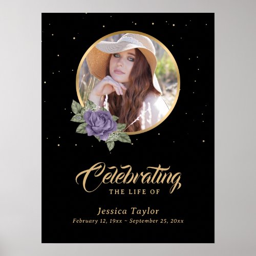 Black Purple Gold Funeral Photo Welcome Sign