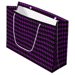 BLACK PURPLE GOLD MARDI GRAS DIAMOND PATTERN LARGE GIFT BAG