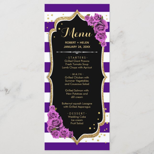 Black Purple Gold Menu Card (Front)
