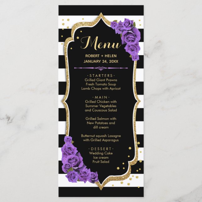 Black Purple Gold Menu Card (Front)