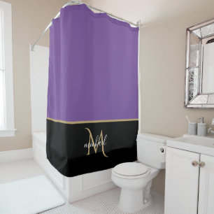 Black Purple & Gold Monogram Elegant Luxury Shower Curtain