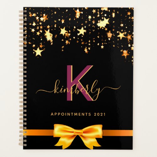 Black purple gold stars monogram 2025 planner