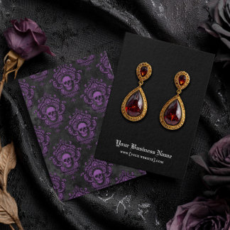 Black Purple Gothic Skulls Halloween Earring Card
