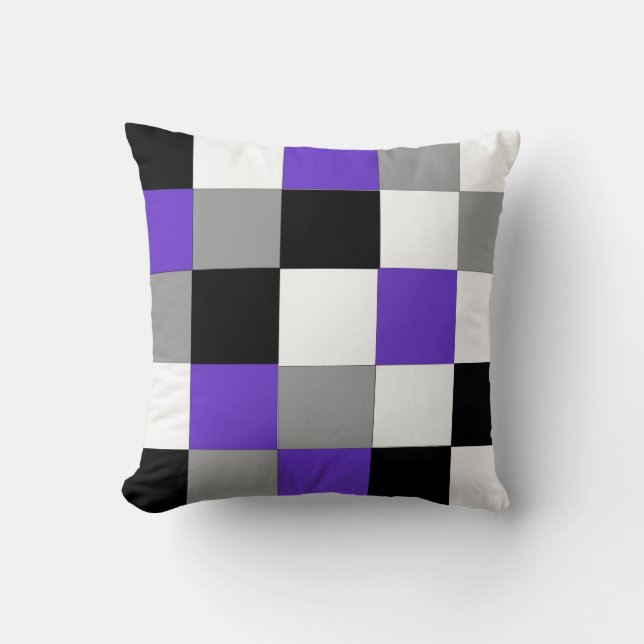 Black, purple, gray and white checkered  Pillow (Front)