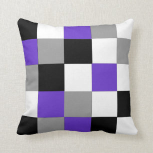 Black, purple, gray and white checkered Pillow