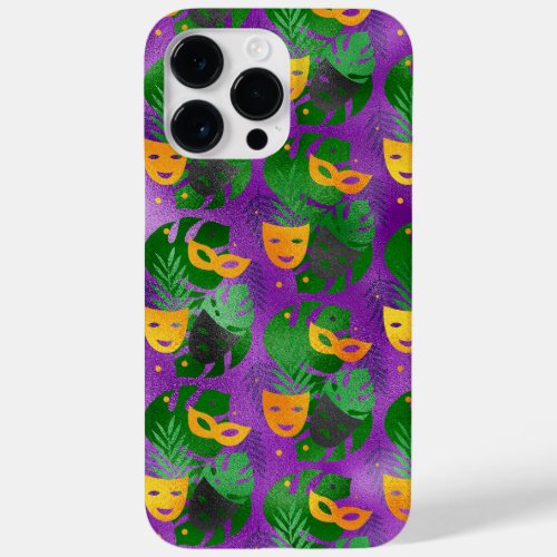 BLACK PURPLE GREEN GOLD MARDI GRAS MASKS  LEAVES Case_Mate iPhone 14 PRO MAX CASE