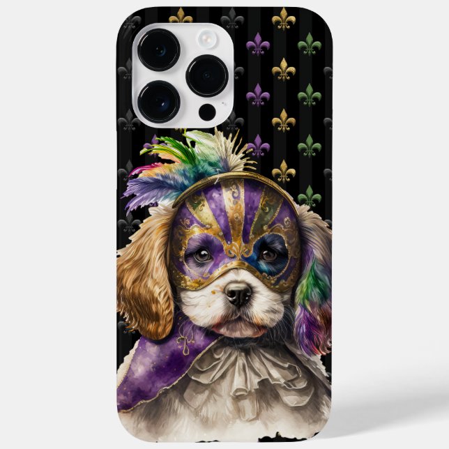 BLACK PURPLE GREEN GOLD MARDI GRAS PUPPY DOG Case-Mate iPhone CASE (Back)