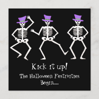 Black Purple Green Halloween Skeleton Bone Dance Invitation