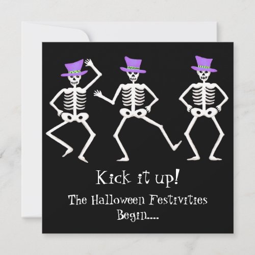 Black Purple Green Halloween Skeleton Bone Dance Invitation