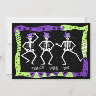 Black Purple Green Halloween Skeleton Bone Dance Invitation