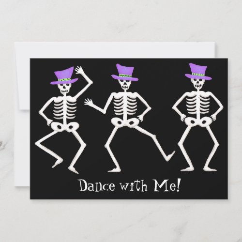 Black Purple Green Halloween Skeleton Bone Dance Invitation