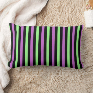 Black Purple Green Stripes Lumbar Pillow