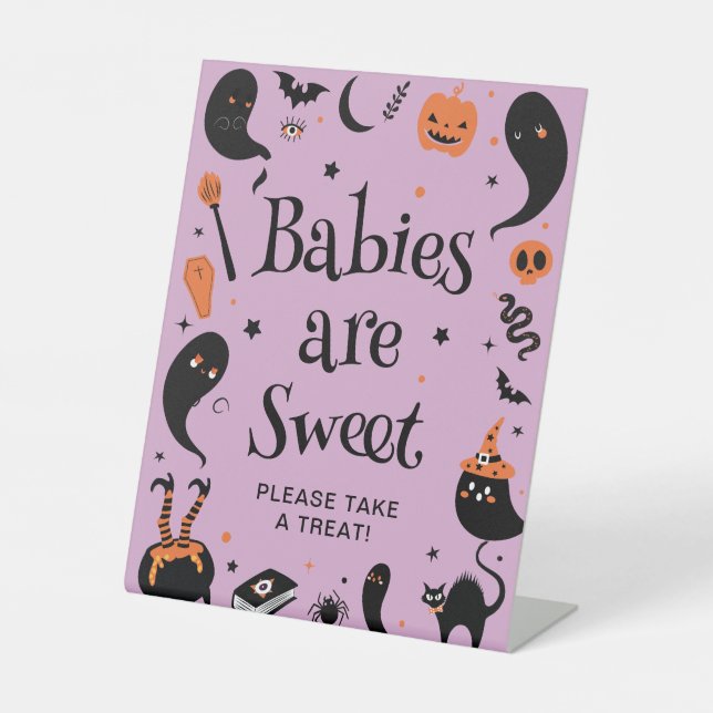 Black & Purple Halloween Baby shower Favor  Pedestal Sign (Front)