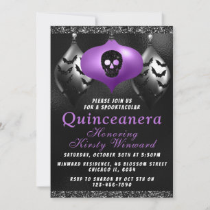 Black Purple Halloween Ornaments Quinceanera Invitation
