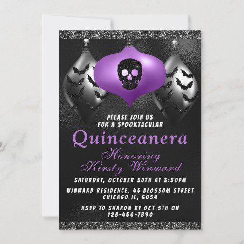 Black Purple Halloween Ornaments Quinceanera Invitation