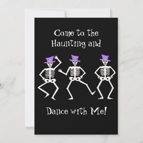 Black Purple Halloween Party Skeleton Bone Dance Invitation