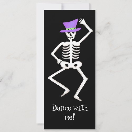 Black Purple Halloween Skeleton Dancing Bones Invitation