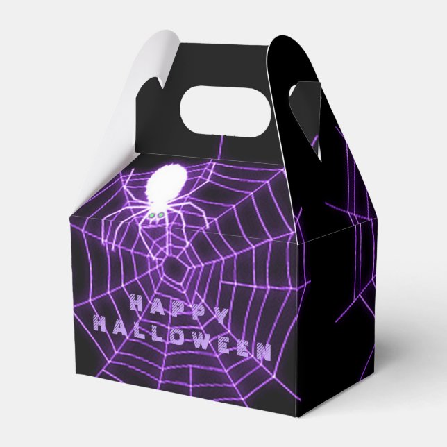 Black & Purple Halloween Spider Web Favor Box (Front Side)