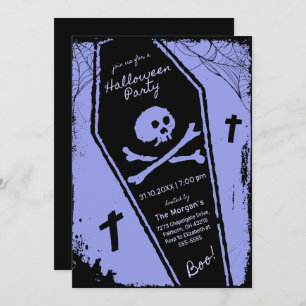 Black & Purple Hand Drawn Coffin Halloween Party Invitation