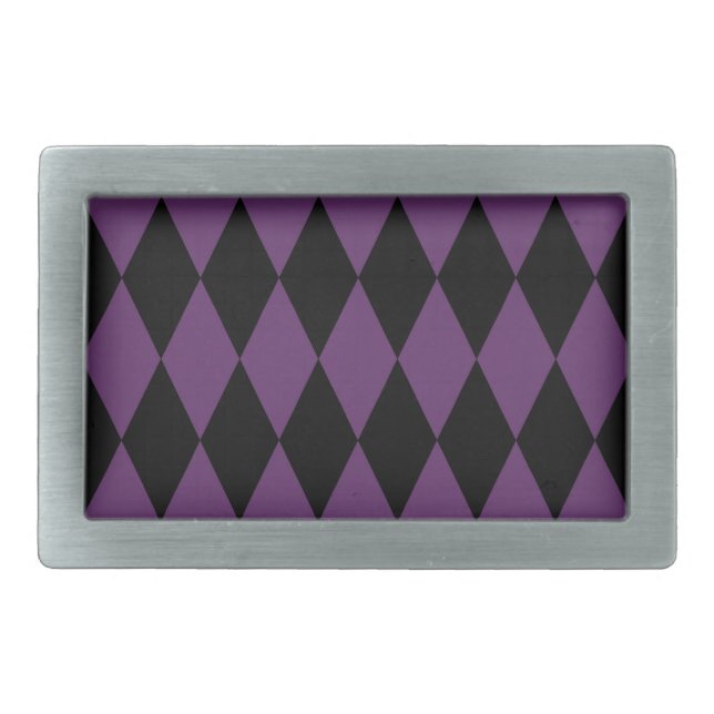 Black Purple Harlequin Pattern Rectangular Belt Buckle (Front)