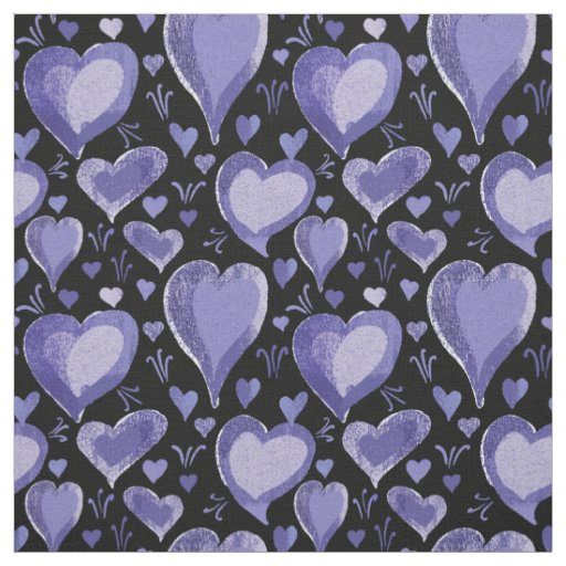 Black Purple Hearts Pattern Drawing Fabric