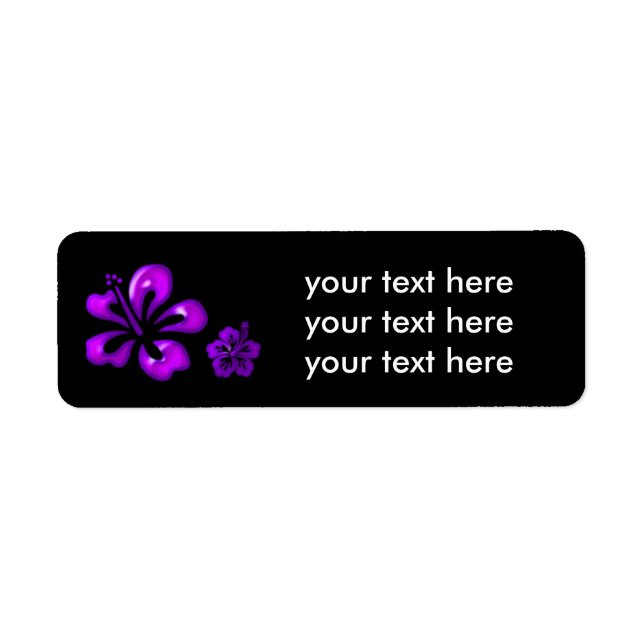 Black & Purple Hibiscus Floral Address Labels (Front)