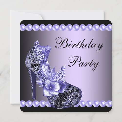 Black Purple High Heels Shoes Birthday Party Announcement