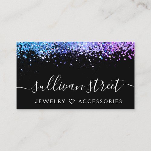 Black Purple Holographic Glitter Jewelry Boutique  Business Card