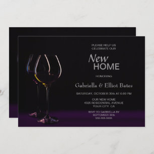 Black Purple Housewarming Wine Glass Party Invitation