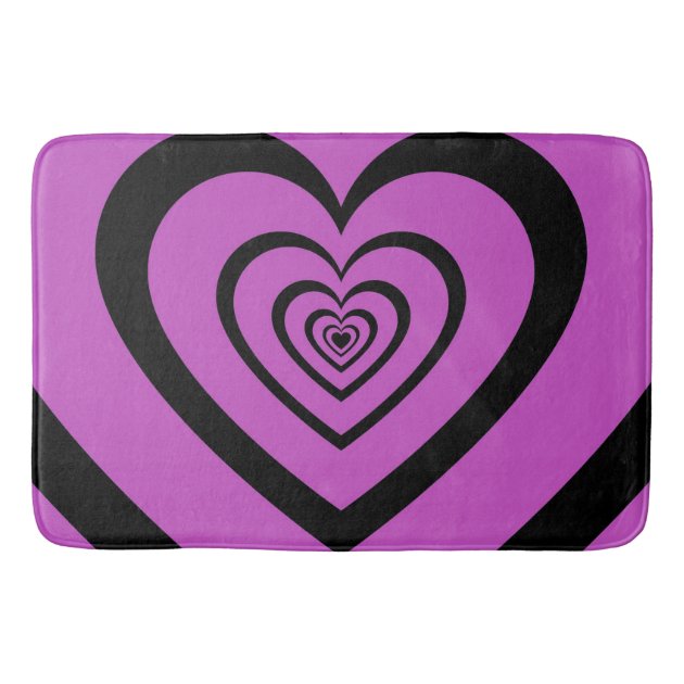 Black Purple Hypnotic Heart Love Pattern Bath Mat | Zazzle
