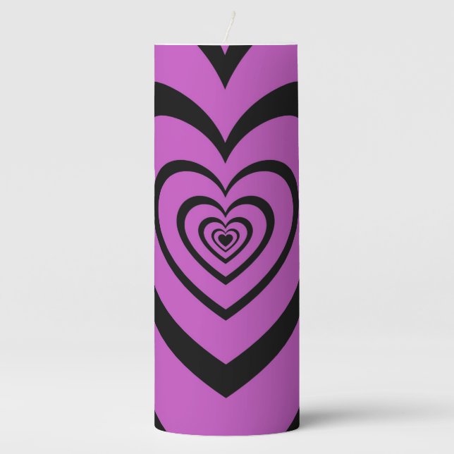 Black Purple Hypnotic Heart Love Pattern Pillar Candle (Front)