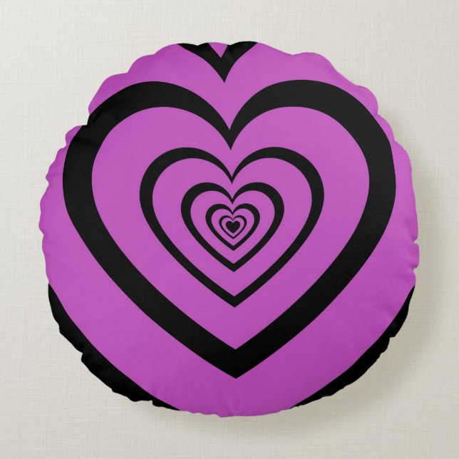 Black Purple Hypnotic Heart Love Pattern Round Pillow (Front)