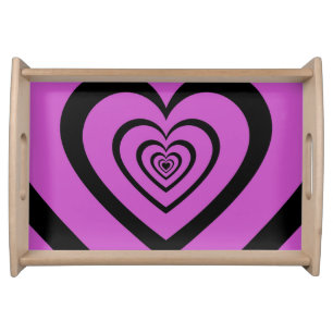 Black Purple Hypnotic Heart Love Pattern Serving Tray