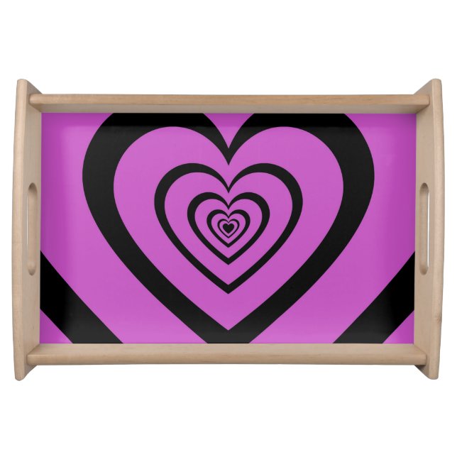 Black Purple Hypnotic Heart Love Pattern Serving Tray (Front)