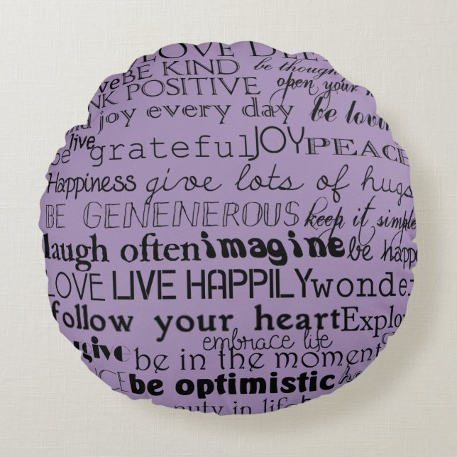 Black Purple Inspirational Words Round Pillow (Front)