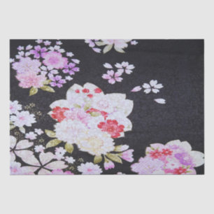 Black Purple Japanese Kimono Floral Decoupage Tissue Paper
