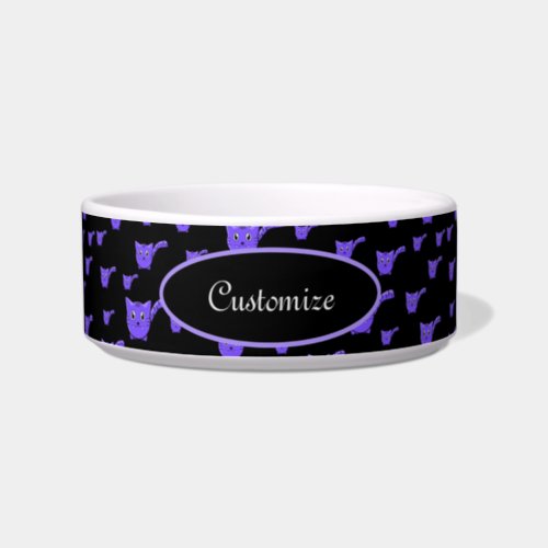 Black  Purple Kitty Pattern Pet Bowl