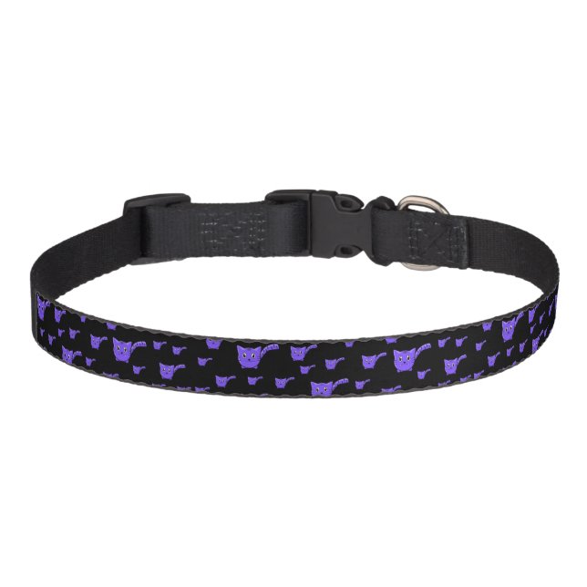 Black & Purple Kitty Pattern Pet Collar (Front)