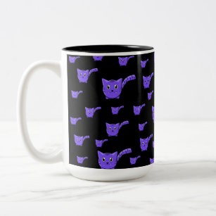 Black & Purple Kitty Pattern Two-Tone Coffee Mug